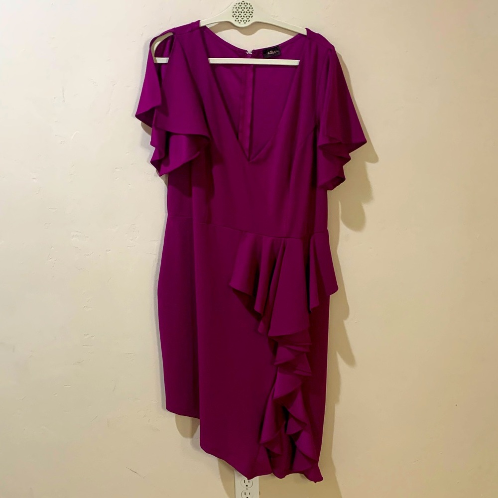 Asymmetrical purple mini dress w/ ruffles